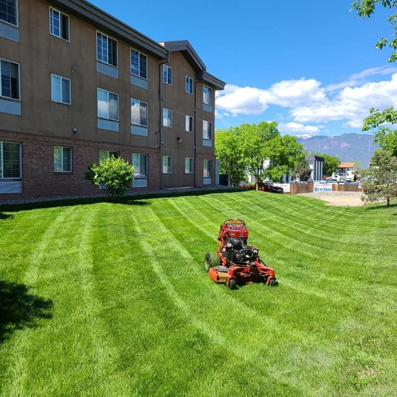Mowed commercial property grounds in Colorado Springs